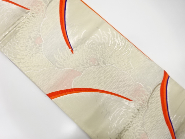 アンティーク　雲に菊模様織出し袋帯（着用可）